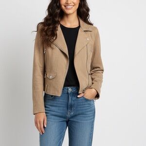 French Connection Faux Suede Moto Jacket - Camel/Tan Sz Xs